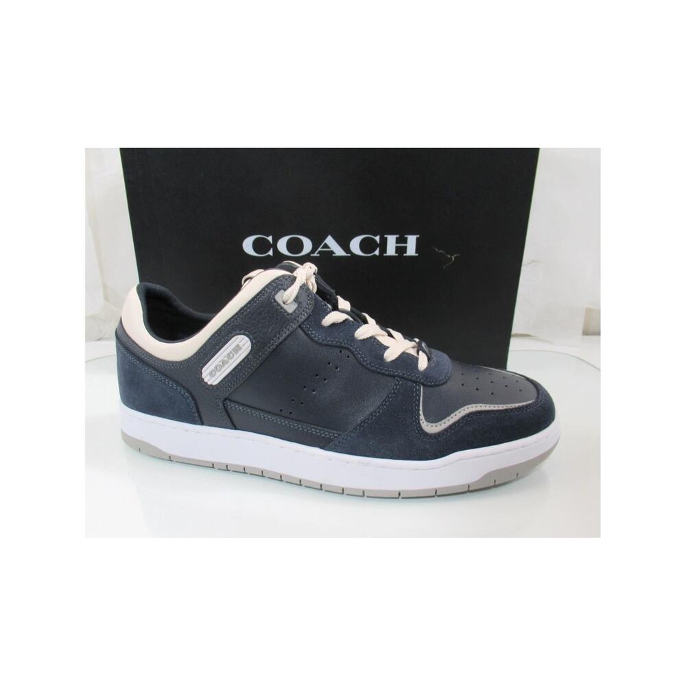 Men's Coach Mixed C201 Material Sneaker Lace Up Low Top Midnight Navy Size 10.5